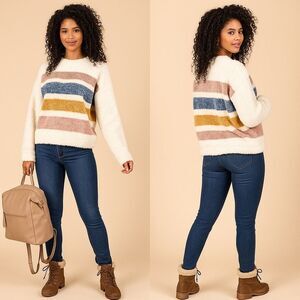 Harper heritage, Sherpa Striped top crewneck long sleeves, size small